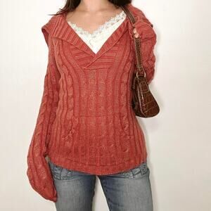 Y2K Duck head coral vneck sweater
